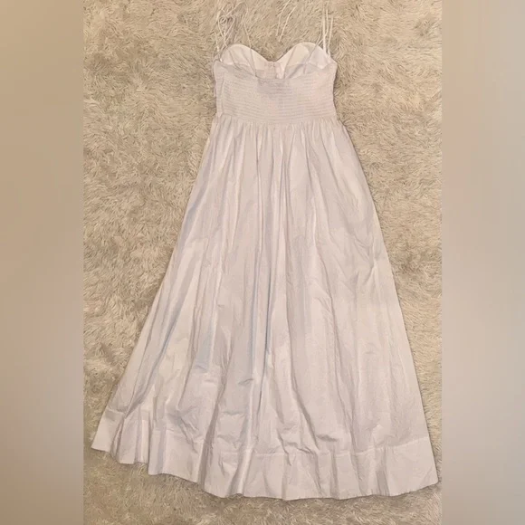 NWOT STAUD Landry Shoulder-Tie Smocked Cotton Maxi White Dress sz M - Picture 9 of 12